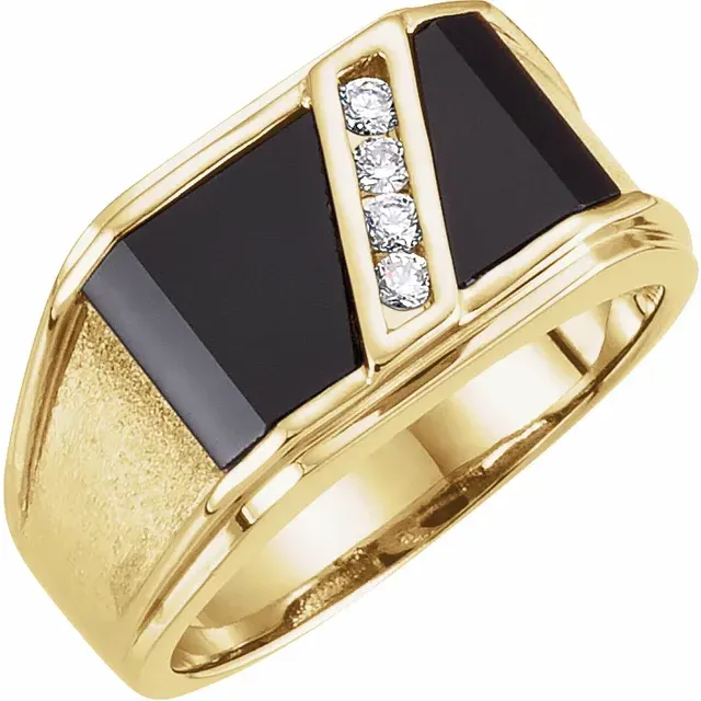 Lively Present 14K Yellow Onyx & 1/8 CTW Diamond Bezel-Set Ring