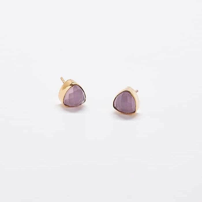 Bold Texture Rose Quartz Gold Triangle Studs