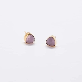 Bold Texture Rose Quartz Gold Triangle Studs