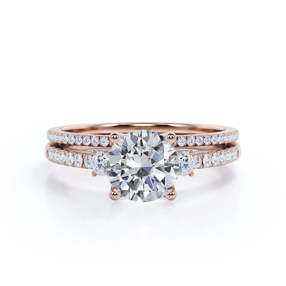 Certified 1.75 CT Round Lab Diamond with Semi Eternity Pave Bridal Set Vibrant Spark