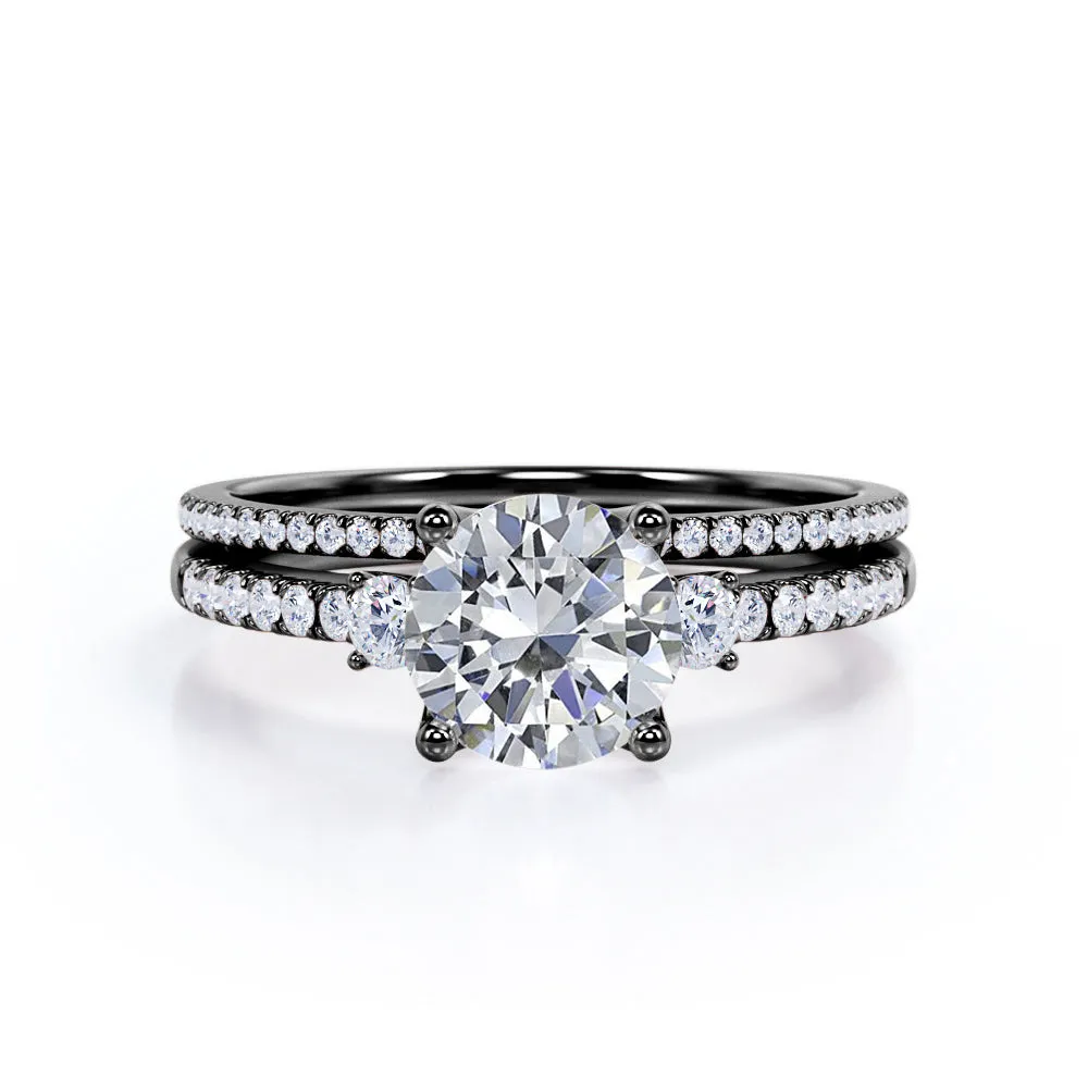 Close Up Trendy Addition Certified 1.75 CT Round Lab Diamond with Semi Eternity Pave Bridal Set