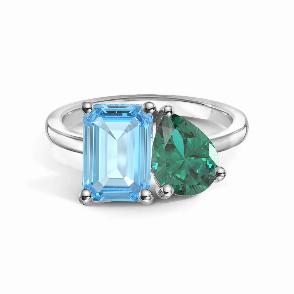 Delicate Edge Timeless Pieces Toi et Moi Personalized Aquamarine Birthstone Anniversary Ring