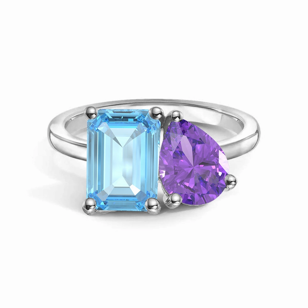 Timeless Appeal Toi et Moi Personalized Aquamarine Birthstone Anniversary Ring