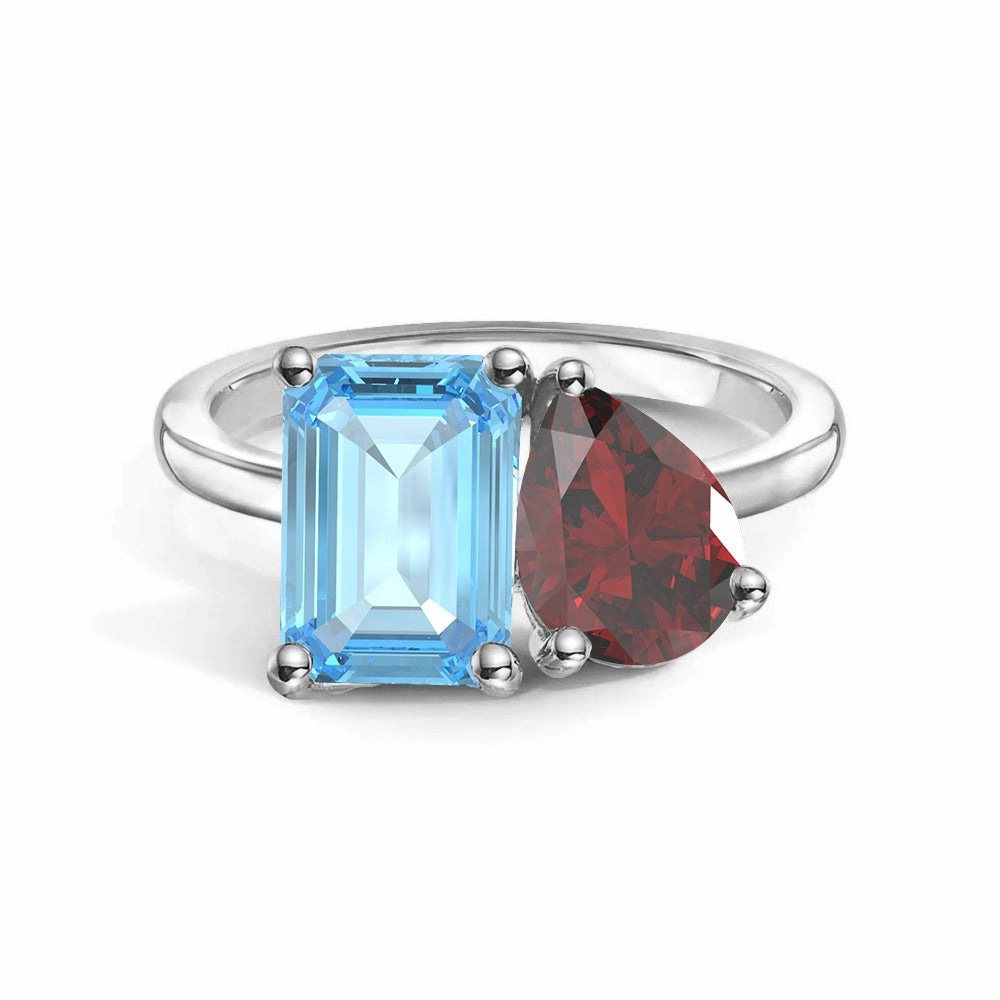 Toi et Moi Personalized Aquamarine Birthstone Anniversary Ring Polished Highlight