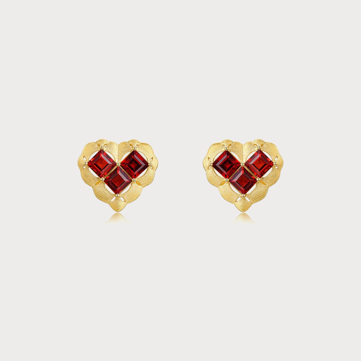 Heart Garnet Earrings Everyday Layer Soft Lighting