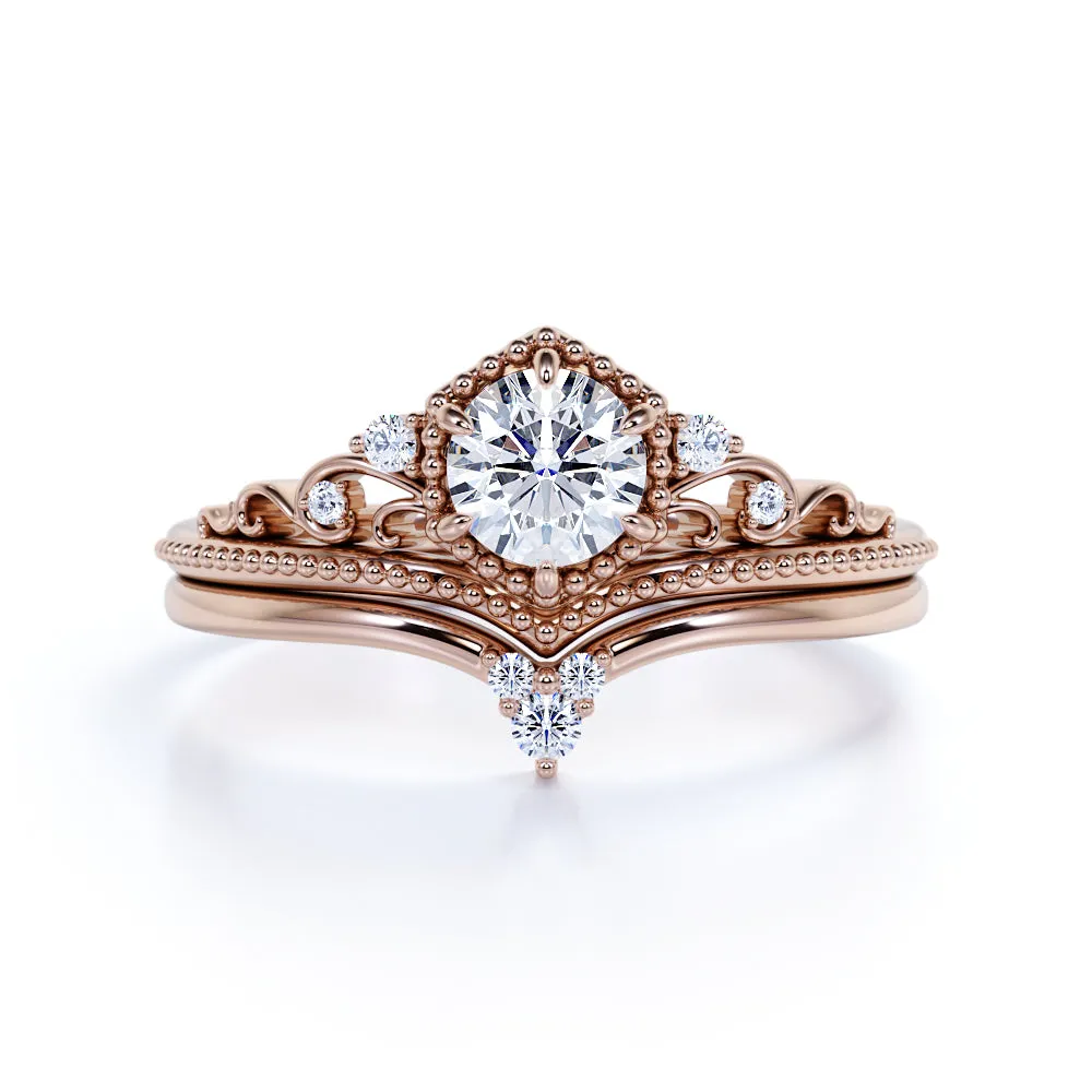 Gifting Ready Season Match Vintage 1 Carat Round Moissanite Tiara Bridal Set