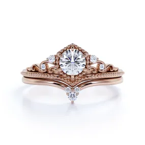 Vintage 1 Carat Round Moissanite Tiara Bridal Set Fashion Muse