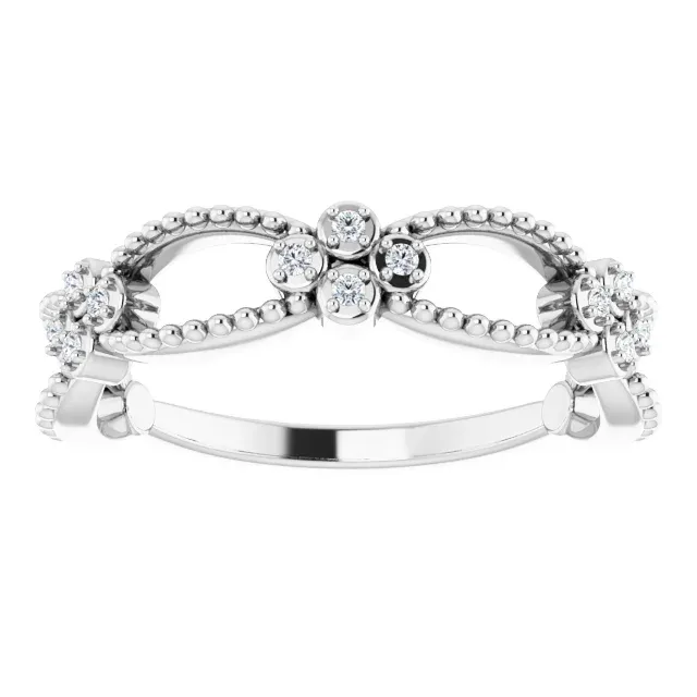 14K White .06 CTW Diamond Stackable Beaded Ring Timeless Texture