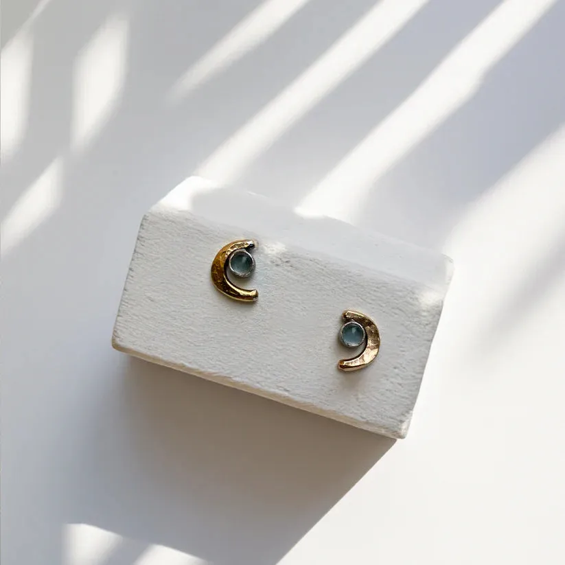 Crescent Studs - 14ky Gold-Fill, Sterling Silver   Moonstone Feminine Finish Precious Craft