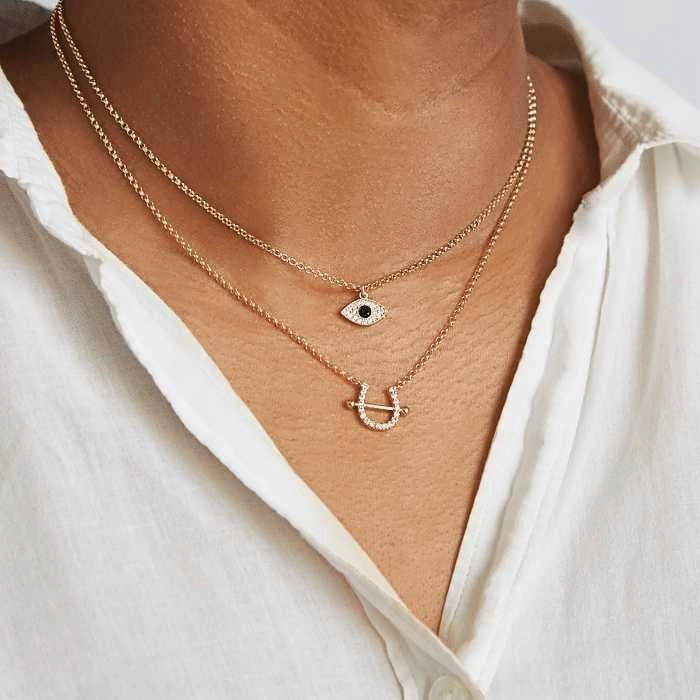 Vibrant Glow Precious Jewelry Pieces Pave Evil Eye Gold Necklace