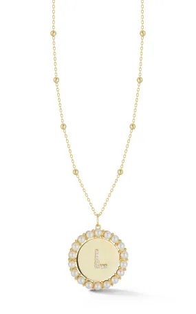Refined Accessory Refined Quality Initial Pearl Disk Necklace