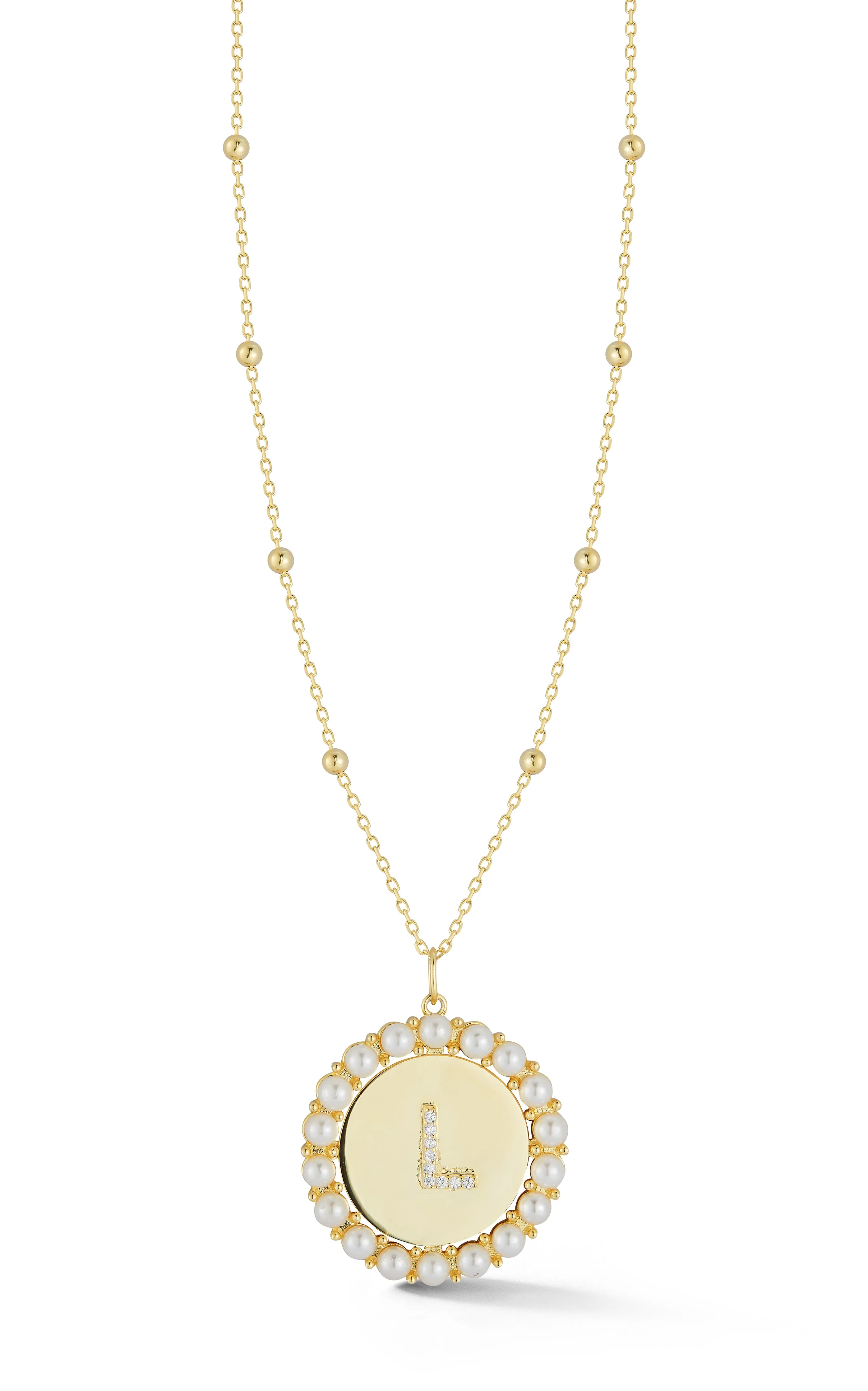 Refined Accessory Refined Quality Initial Pearl Disk Necklace