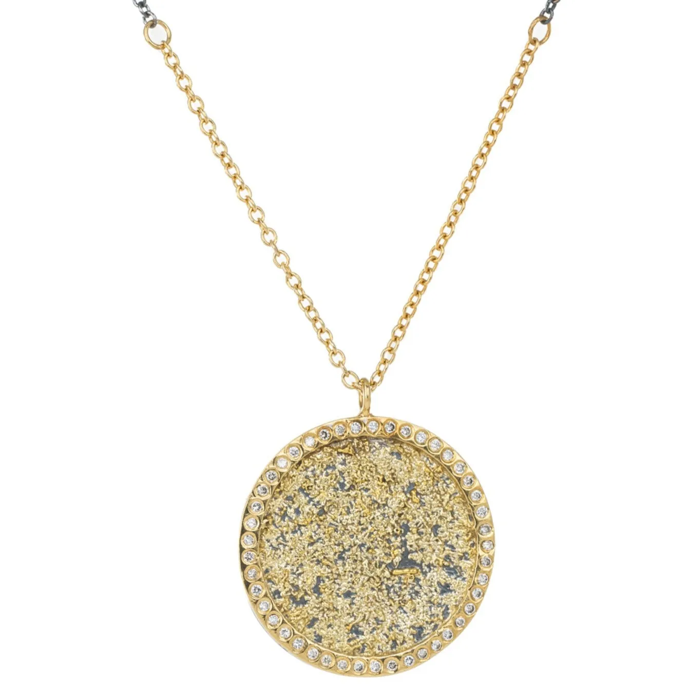 Refined Quality Sol Burst Necklace  - 22k/18k Gold, Oxidized Silver   Reclaimed Diamonds