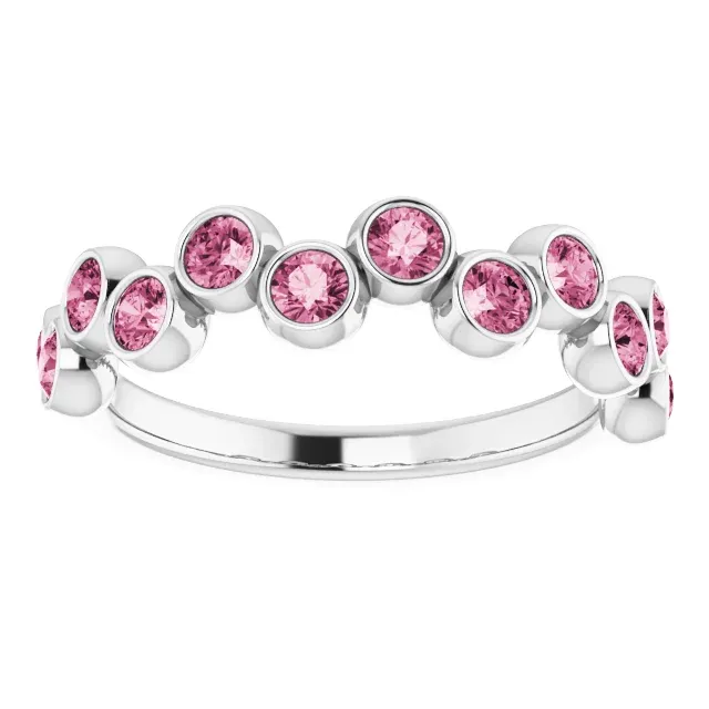 Eye Catching 14K White Pink Tourmaline Bezel-Set Ring