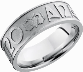 Cobalt chrome 8mm flat band with a laser-carved pattern Seasonal Match