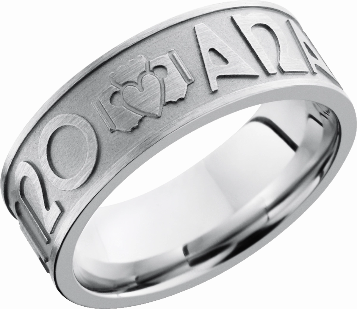 Cobalt chrome 8mm flat band with a laser-carved pattern Seasonal Match