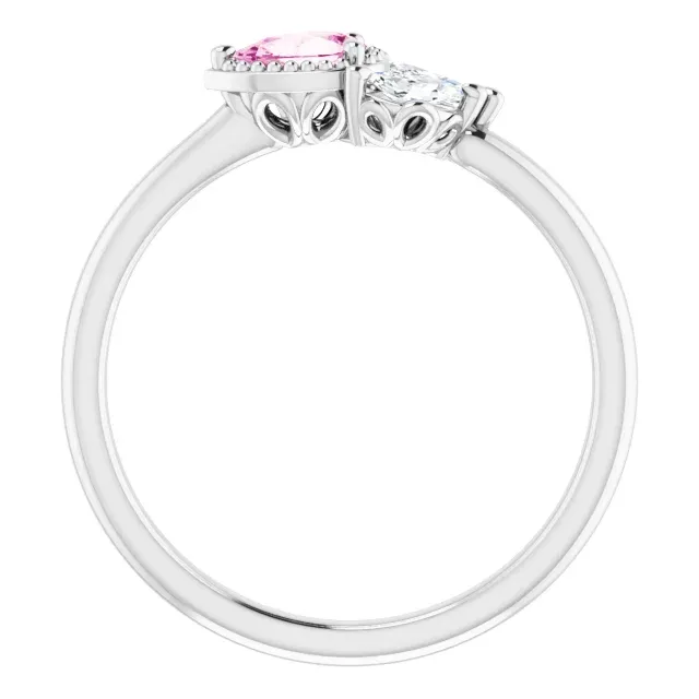 14K White Pink Sapphire & 1/8 CTW Diamond Ring High-End Item Superior Gift