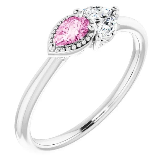 14K White Pink Sapphire & 1/8 CTW Diamond Ring Urban Favorite Romantic Art