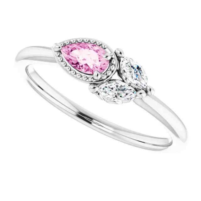 14K White Pink Sapphire & 1/8 CTW Diamond Ring Material Thing Utilitarian Design