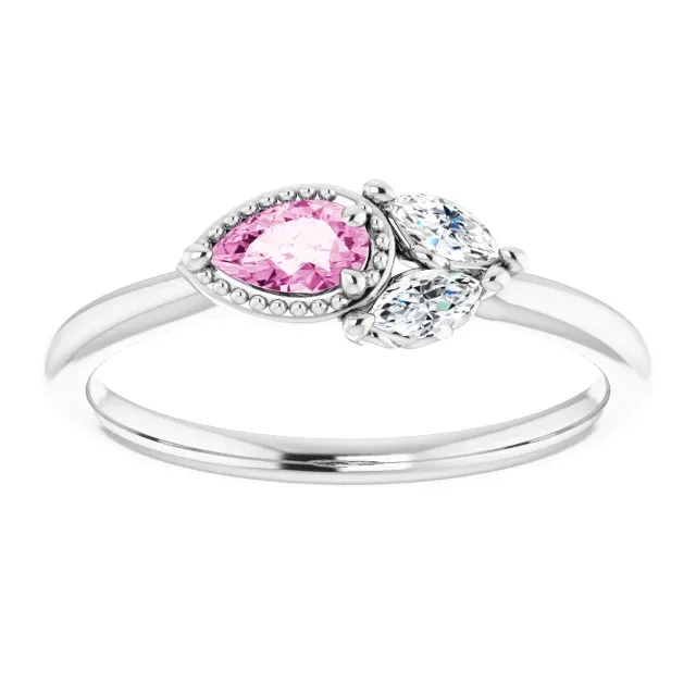Premium Ornament 14K White Pink Sapphire & 1/8 CTW Diamond Ring