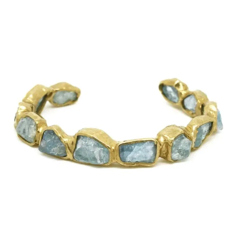 Slim Seafaring Cuff - Brass   Aquamarine Sparkle Vibe Timeless Glow