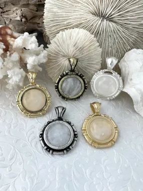 Urban Look Clear Quartz Stone Pendant with Brass Bezel, Natural Stone Pendants, will come in a variety of patterns, 5 bezel colors, Fast Ship