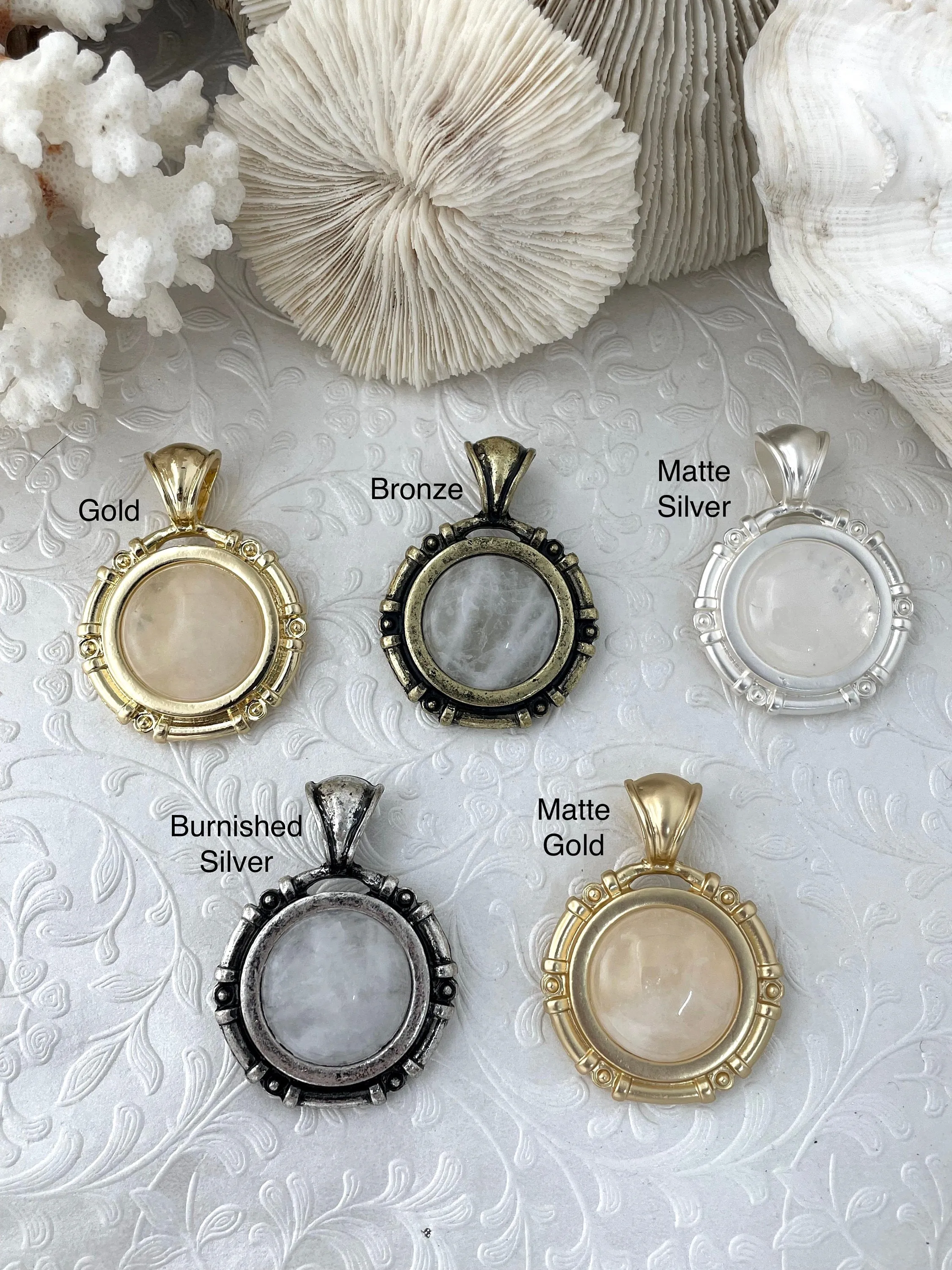 Clear Quartz Stone Pendant with Brass Bezel, Natural Stone Pendants, will come in a variety of patterns, 5 bezel colors, Fast Ship Premium Jewelry