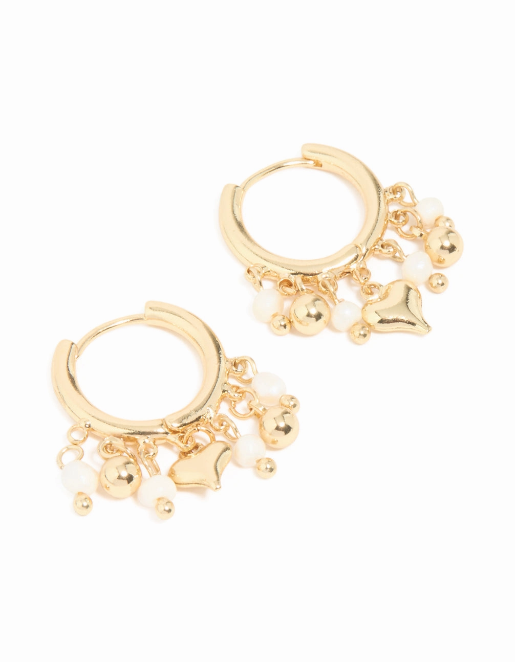 Sophisticated Sparkle Gold Plated Freshwater Pearl Heart Drop Huggie Earrings