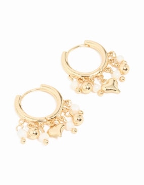 Sophisticated Sparkle Gold Plated Freshwater Pearl Heart Drop Huggie Earrings