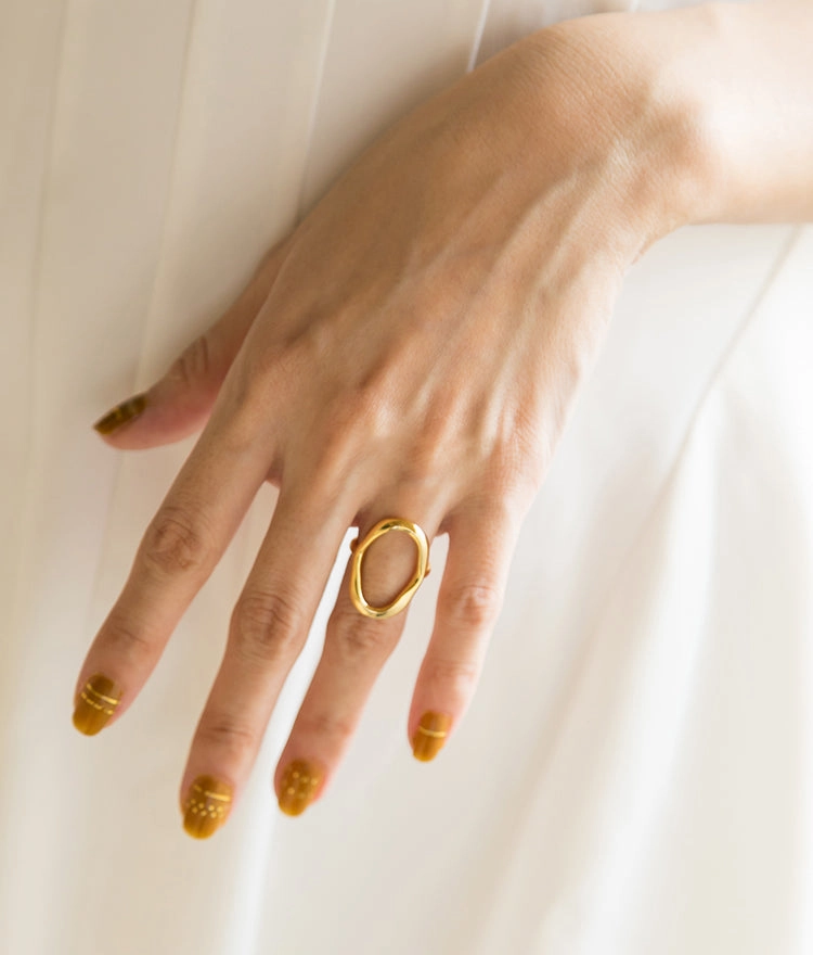 Luxury Finish Shine Venus Abstract Oval Open Ring 18K Gold & Silver