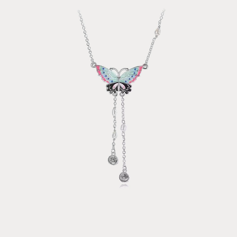 Casual Wear Shine On Silver Butterfly Enamel Necklace
