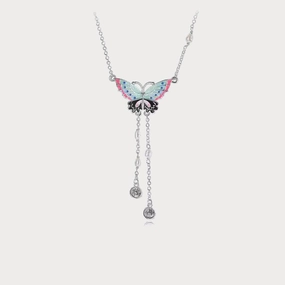 Casual Wear Shine On Silver Butterfly Enamel Necklace
