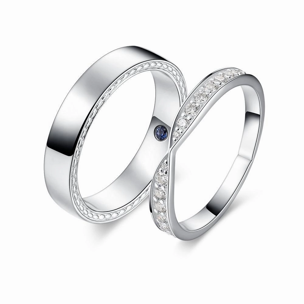 Petite Infinity Pave and High Polished Finish Couple's Ring Set Impeccable Touch Enchanted Edge