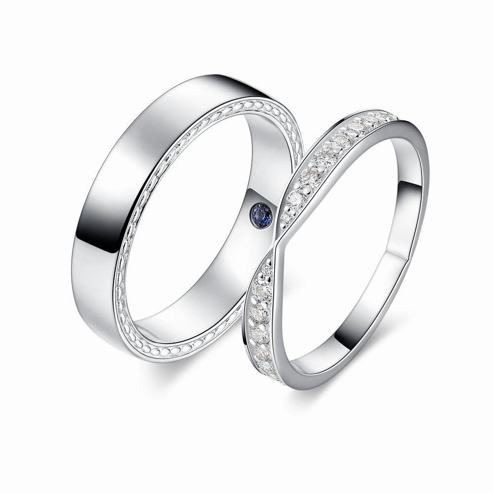 Petite Infinity Pave and High Polished Finish Couple's Ring Set Modern Flair