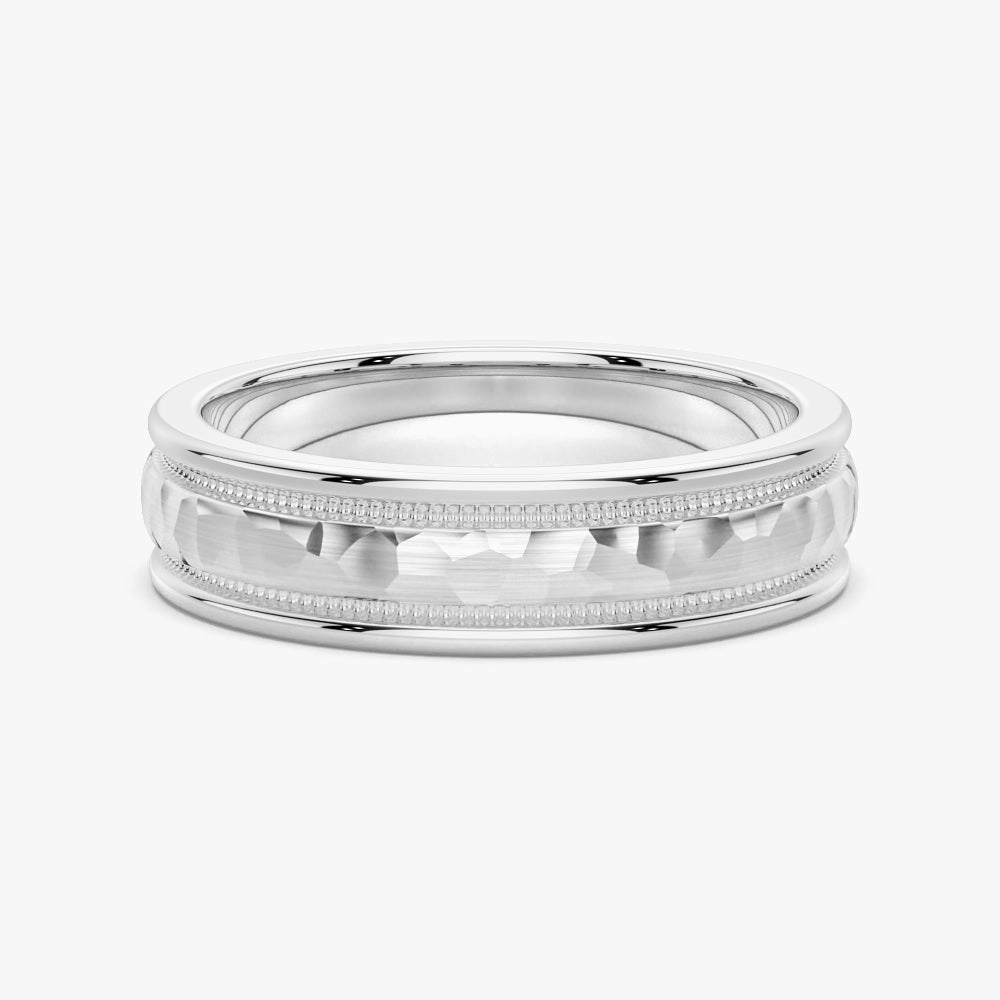 Everyday Edge Effortless Match 6mm Hammered Milgrain Comfort Fit Men's Wedding Band