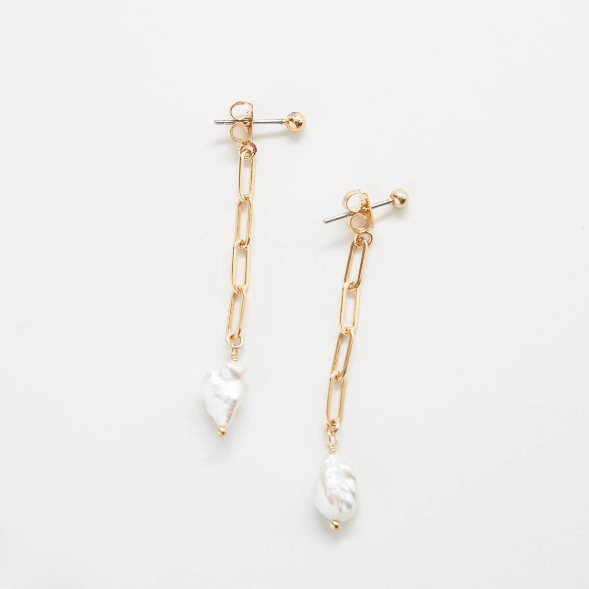 Layered Mood Precious Design Gold Pearl Chain Jacket Earrings