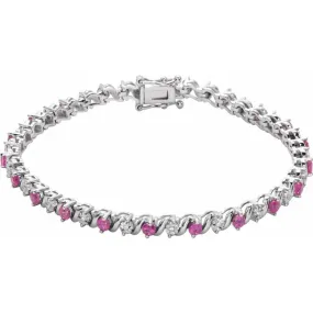 14K White Lab-Grown Ruby & 1/10 CTW Diamond Line 7" Bracelet Embellished Details