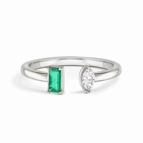 Lab Grown Emerald and Diamond Toi et Moi Open Promise Ring Highlight Feature Winter Accent
