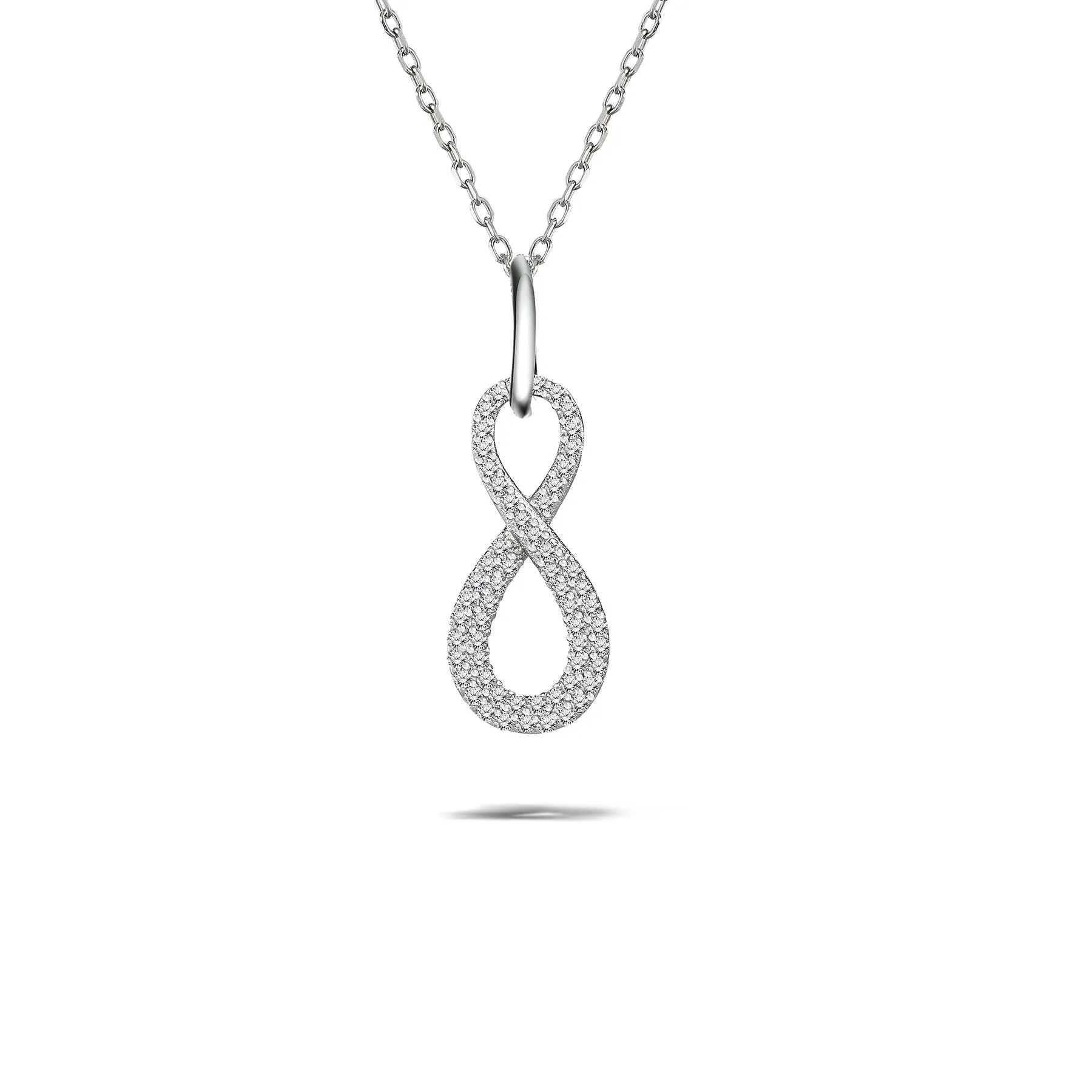 Sparkling Infinity Pendant Necklace for Women in 18k White Gold over Silver, Gift, Daily Use Chic Office