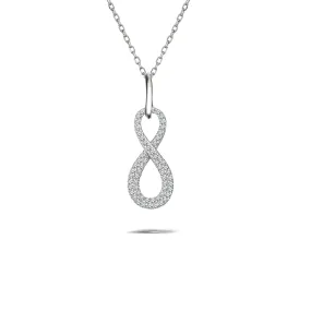 Sparkling Infinity Pendant Necklace for Women in 18k White Gold over Silver, Gift, Daily Use Chic Office