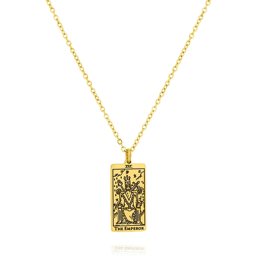 Major Arcana The Emperor Tarot Necklace for Unisex in Yellow Gold Plated Office Wear Item Classic Fit