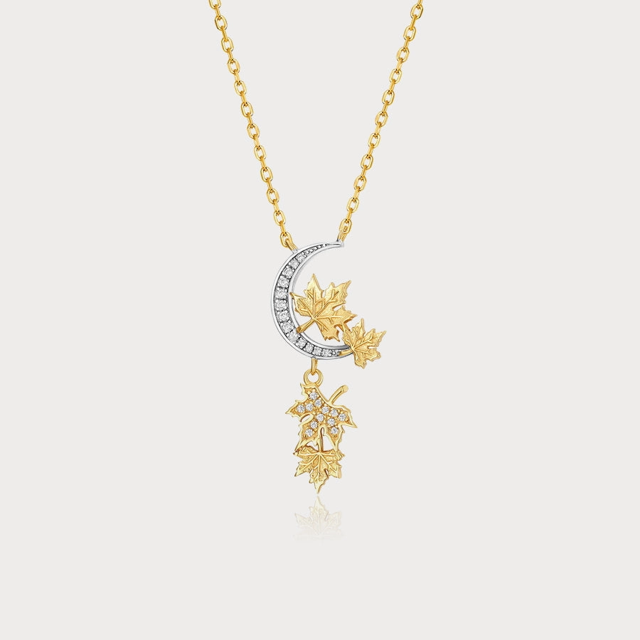 Distinctive Touch Maple Leaves Moon Necklace