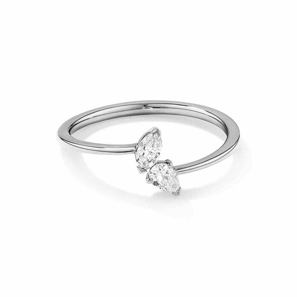 Marquise and Pear Cut Lab Grown Diamond Toi et Moi Promise Ring Daring Look Handmade Elegance