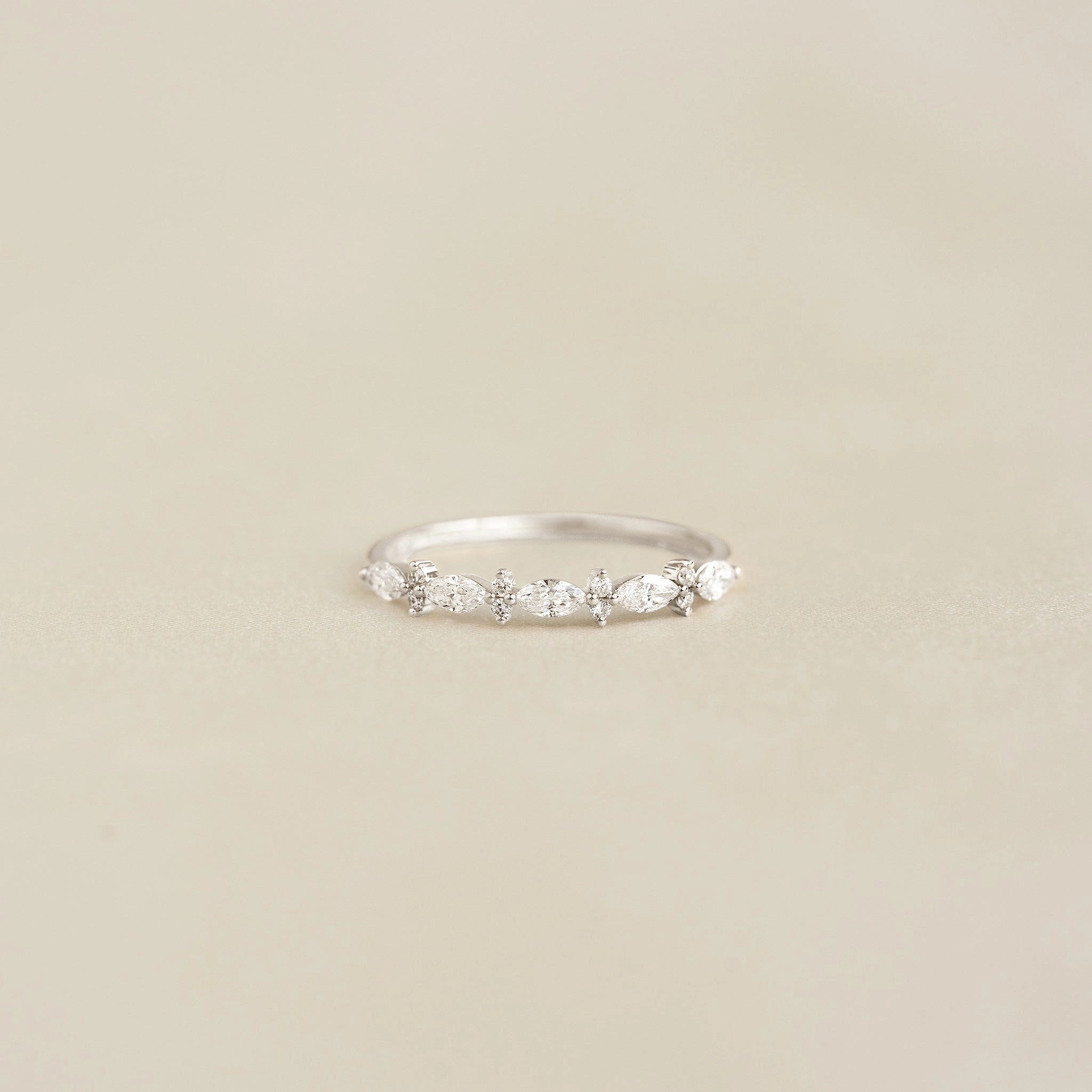 Marquise and Round Diamond Ring White Gold - Aurelia Radiant Gems Delicate Detail