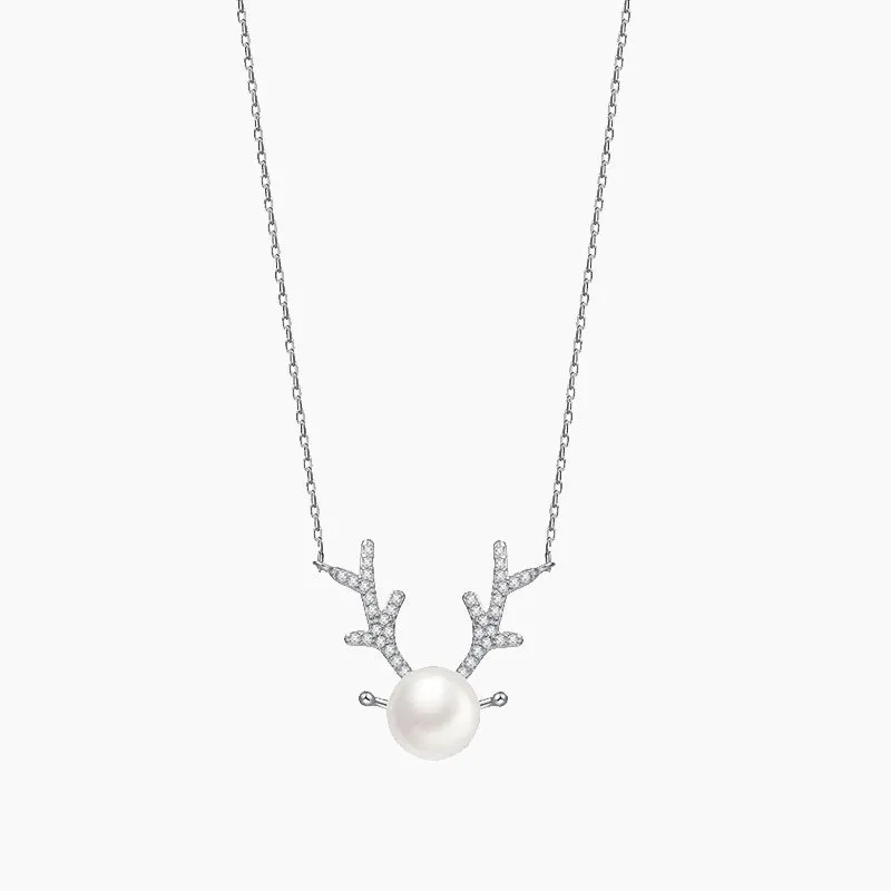 Antlers Pearl 925 Silver Necklace Clavicle Chain Radiant Accent