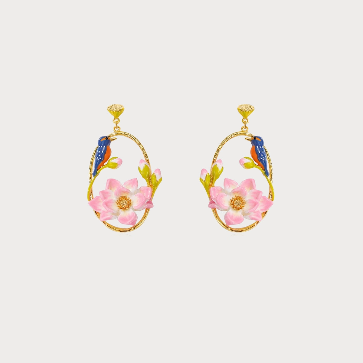 Linear Trinket High-Quality Vibe Hoop Lotus Kingfisher Earrings