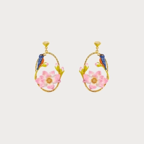 Linear Trinket High-Quality Vibe Hoop Lotus Kingfisher Earrings