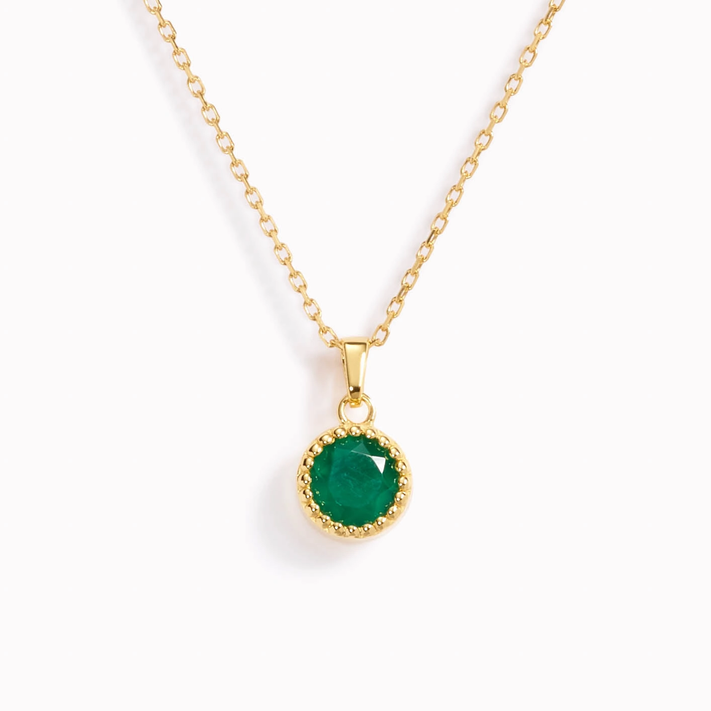 May Birthstone Necklace - Green Agate Polished Detail Bold piece