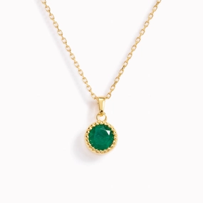 May Birthstone Necklace - Green Agate Polished Detail Bold piece
