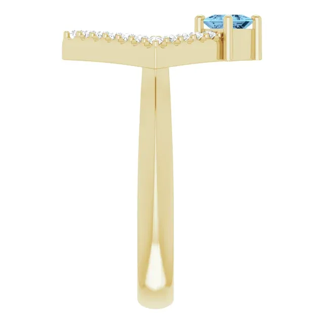 14K Yellow Aquamarine & 1/5 CTW Diamond Geometric Ring Signed Piece Dashing Accessory